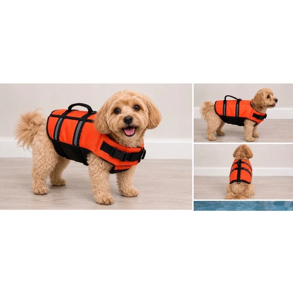 Dog Life Jacket Size Small Orange Reflective Safety Vest Rescue Handle Swim PFD